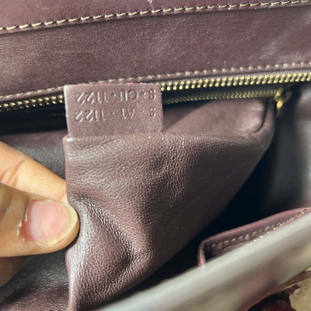 Authentic CELINE Oatmeal Brown burgundy canvas & leather MINI LUGGAGE Tote Bag - Picture 10 of 10